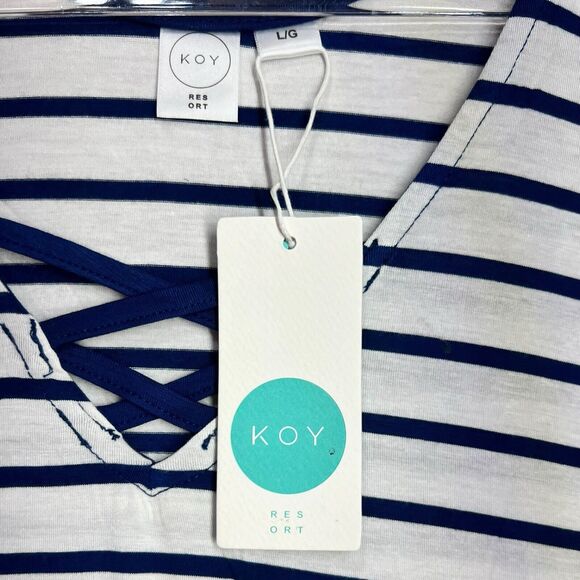 Nautical Stripe Dress Size M/L Swim Cover Up Criss Cross Back Coastal Preppy - Picture 5 of 10